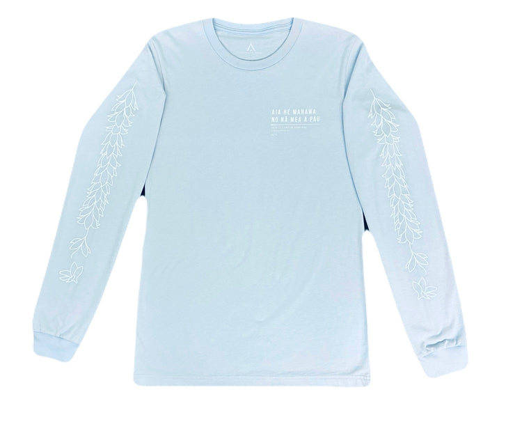 Aloha Ke Akua Shirt Lei Melia Long Sleeve Baby Blue