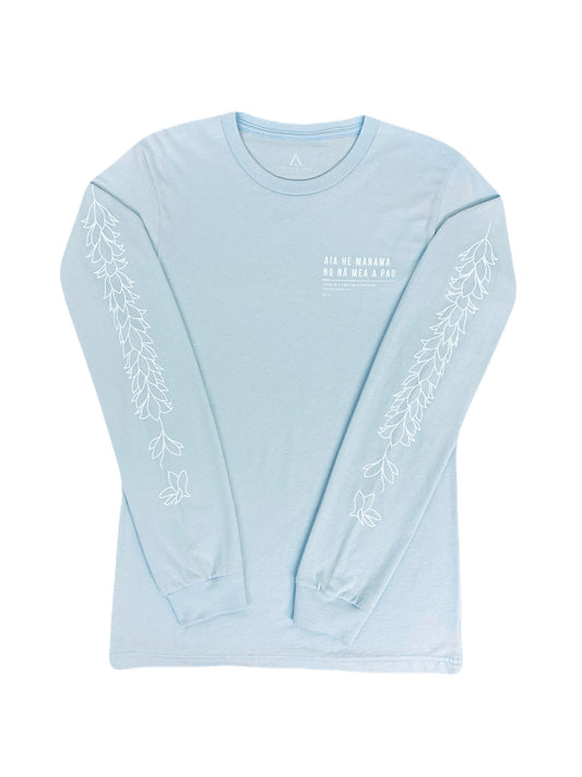 Aloha Ke Akua Shirt Lei Melia Long Sleeve Baby Blue