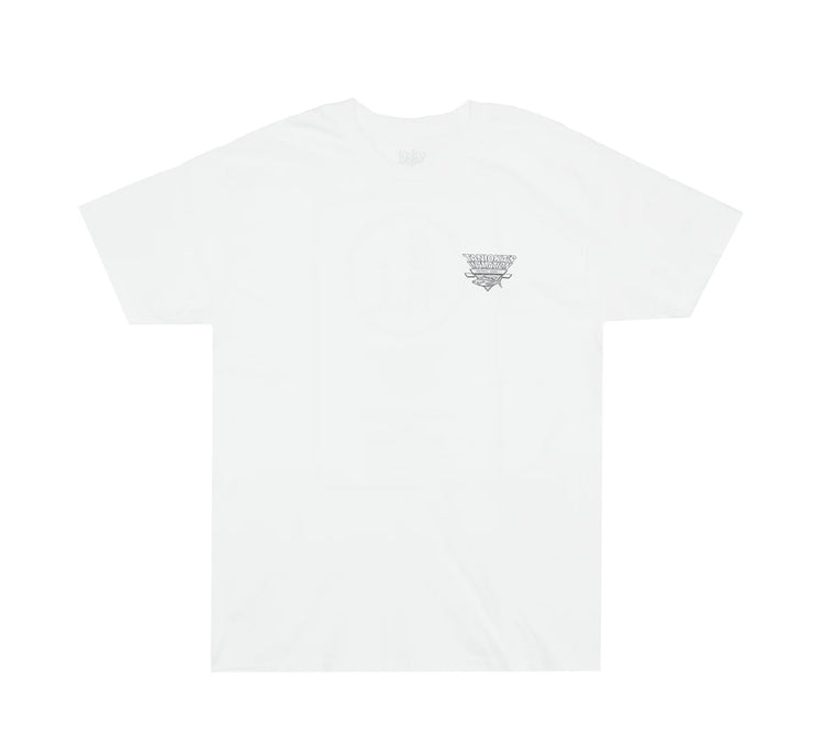 Tanioka’s In4Mation Adult Logo hi Fresh Grindz and Good Times Shirt White