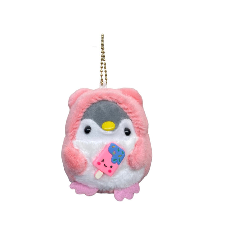 Keychain & Backpack Charm Penguin in Bear Cosplay Icecream Pink