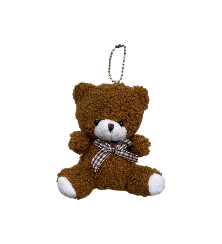 Keychain & Back Pack Charm 4" Bear, Brown with Brown Checkered Neck Bow