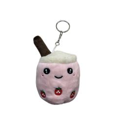 Keychain & Backpack Charm 4" Drink Pink Cherry with Straw