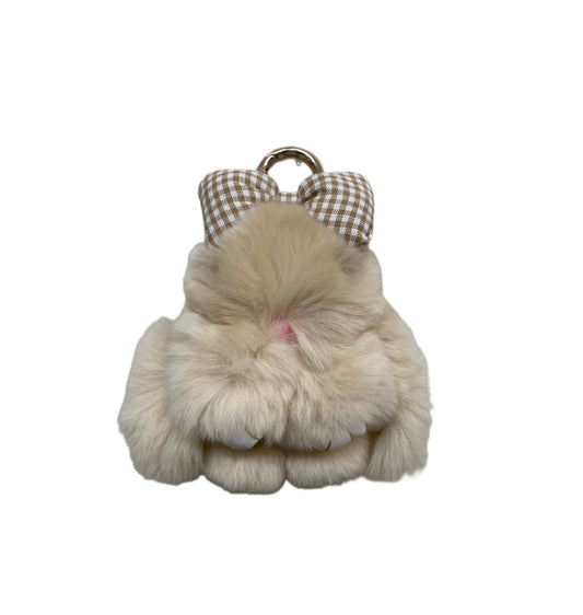Keychain & Backpack Charm Bunny, Bean Paste Color, Stuffed Hair Bow
