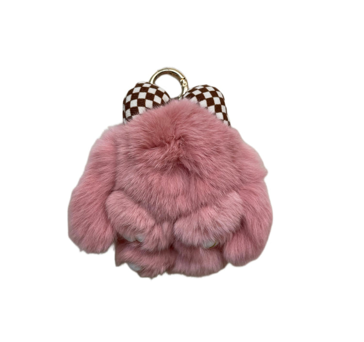 Keychain & Backpack Charm Bunny, Mauve Color, Stuffed Hair Bow