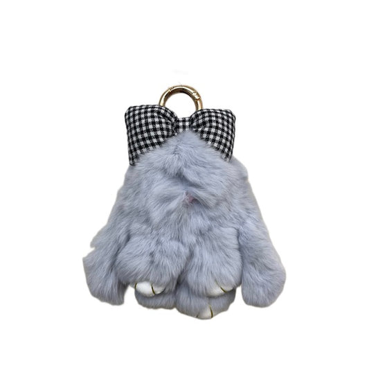 Keychain & Backpack Charm Bunny, Light Gray, Stuffed Hair Bow
