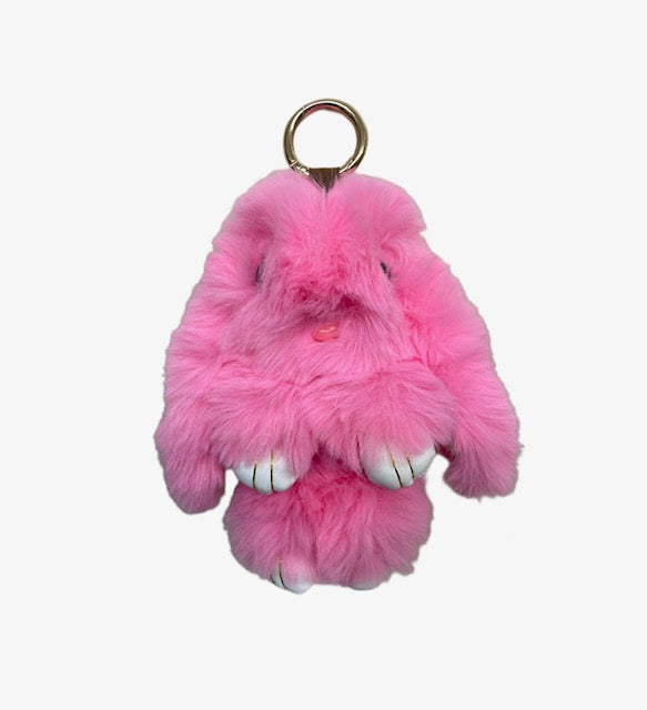 Keychain & Backpack Charm 6" Rabbit Dark Pink with White Paws