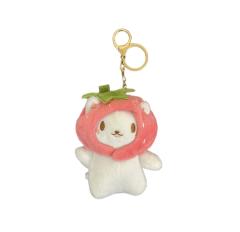 Keychain & Backpack Charm White Cat in Strawberry Hood