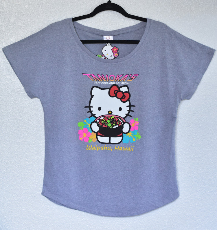 Hello Kitty Poke Bowl Dolman Adult Shirt Heather Gray