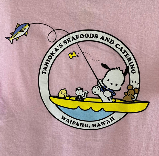 Pochacco Fishing Youth Shirts (Size Medium Only) Light Pink