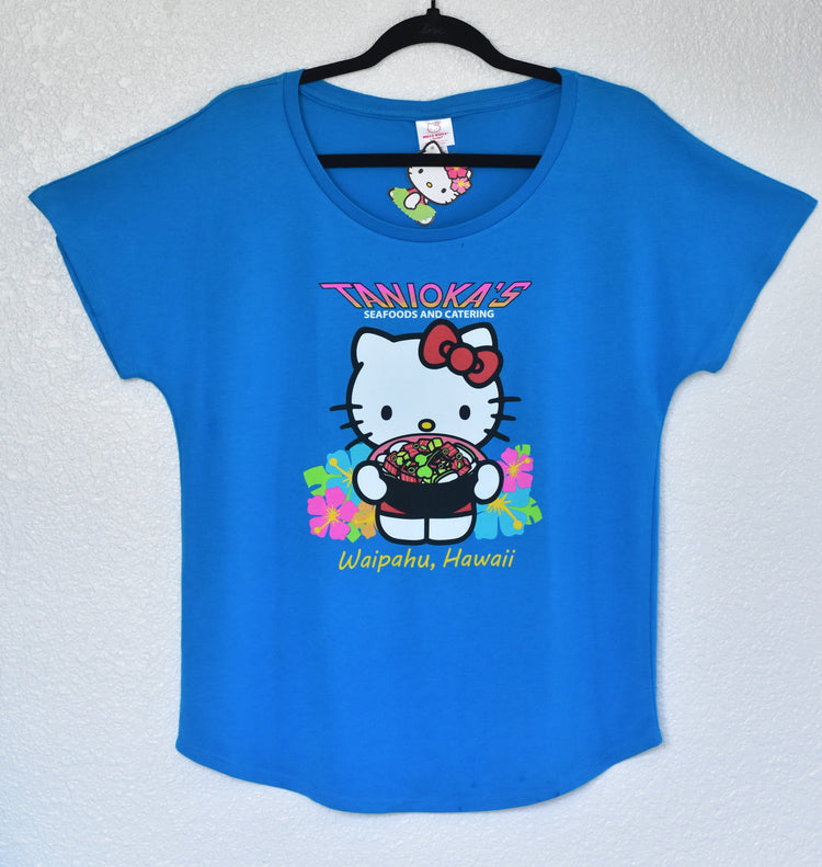 Hello Kitty Poke Bowl Dolman Adult Shirt Turquoise